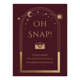 Celestial Red Gold Sun Moon Stars Oh Snap Poster