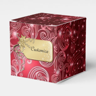 Celestial Red Swirls & Stars Cube Favour Box
