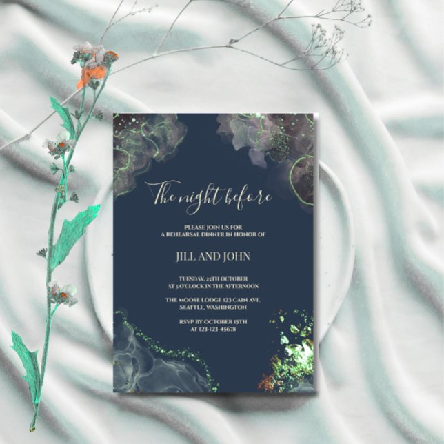 Celestial Rehearsal Dinner Green Wedding Invitation (Creator Uploaded)
