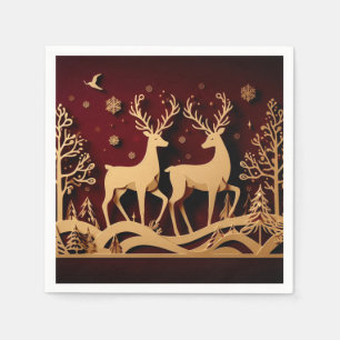 Celestial Reindeer Waltz – Golden Forest Napkin