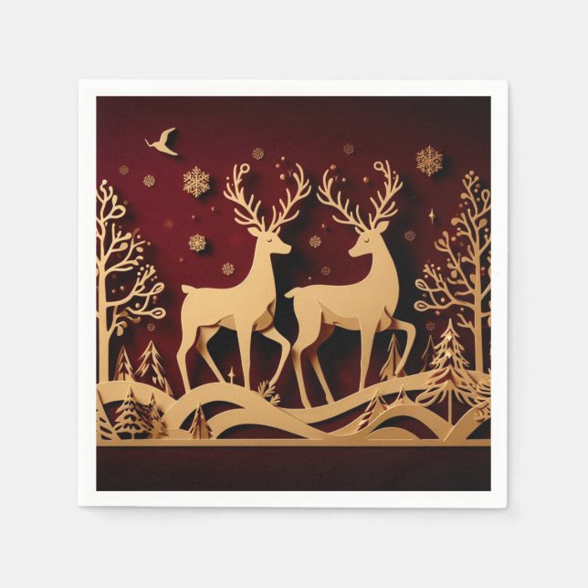 Celestial Reindeer Waltz – Golden Forest Napkin (Front)