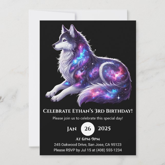 Celestial Resting Wolf Birthday Invitation (Devant)