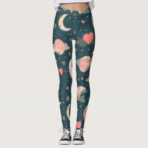 Celestial Romance Dreamy Moon & Stars Valentine Se Leggings