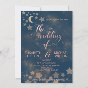 Celestial romantic moon and stars calligraphy invitation