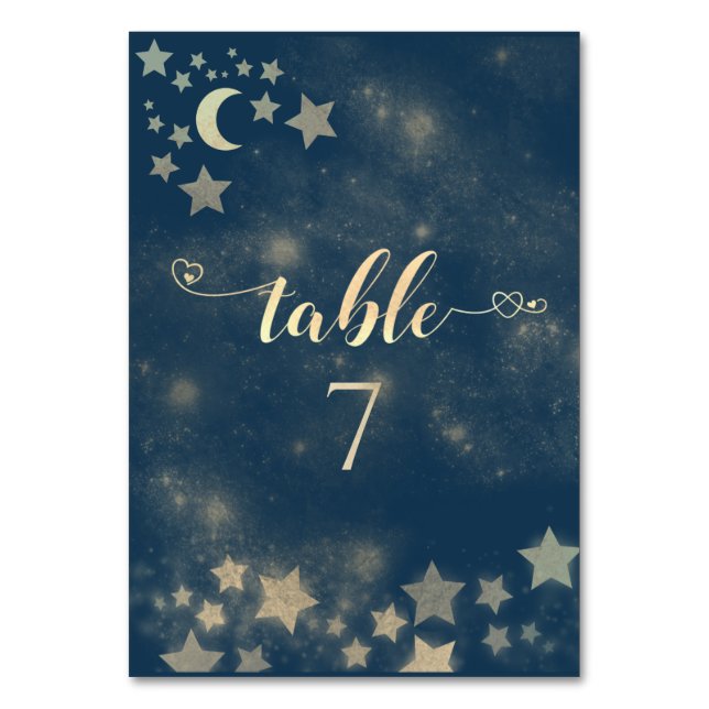 Celestial romantic moon and stars calligraphy tabl table number (Front)