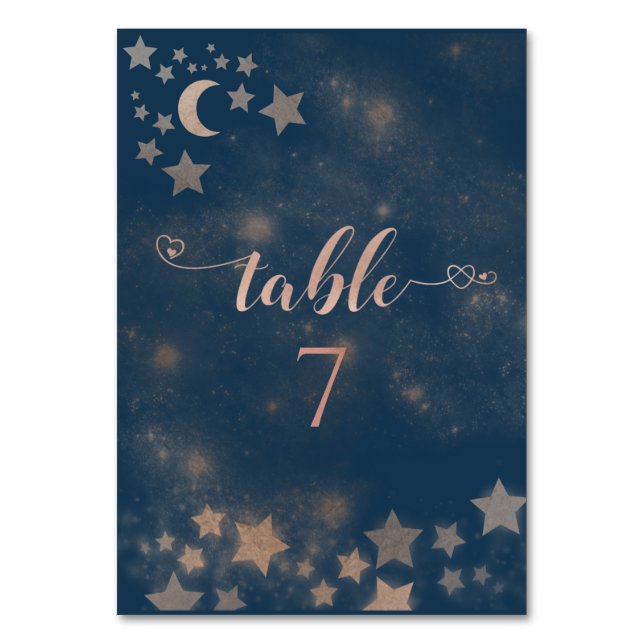 Celestial romantic moon and stars calligraphy table number (Front)