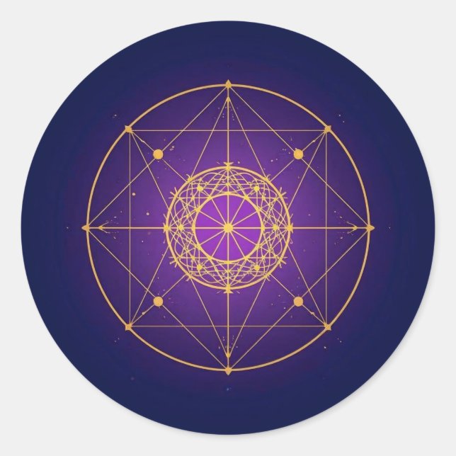 Celestial Sacred Mandala – Mystic Geometry Classic Round Sticker (Front)