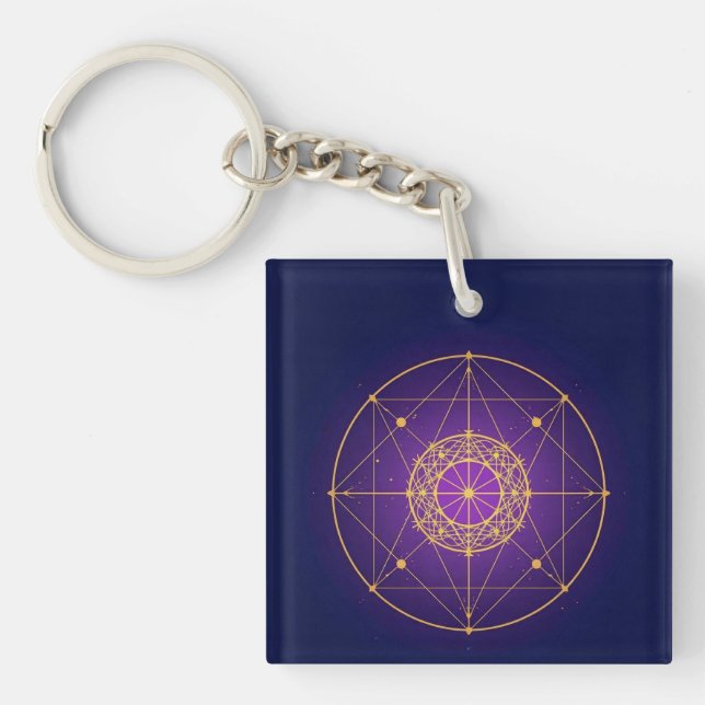 Celestial Sacred Mandala – Mystic Geometry Keychain (Front)