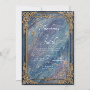 Celestial Sapphire & Gold Galaxy Wedding Invitatio Invitation