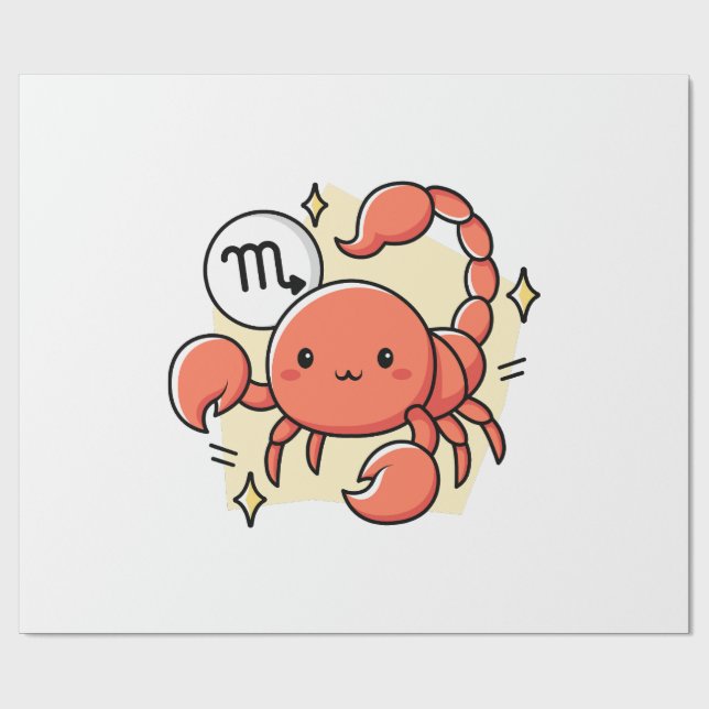 Celestial Scorpio Zodiac Chibi Line Art Gift Wrapping Paper (Flat)