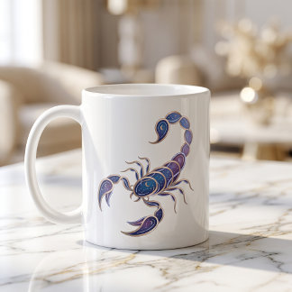 Celestial Scorpion Mug Gold & Blue Line Art