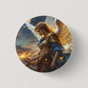 Celestial Sentinel – Angel of Dawn and Divine Just 1 Inch Round Button