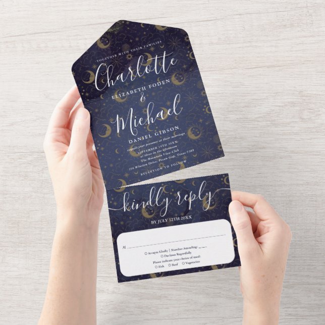 Celestial Signature Script Wedding All In One Invitation (Tearaway)