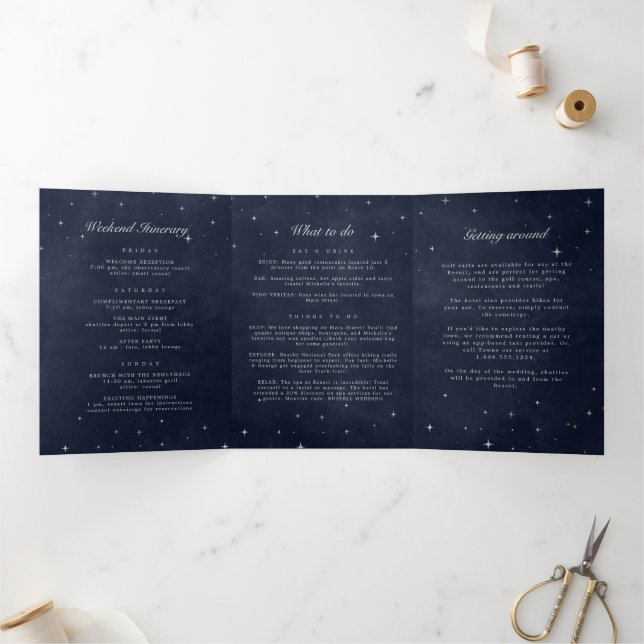 Celestial Silver Moon Folded Wedding Program Tri-Fold Invitation (Inside)
