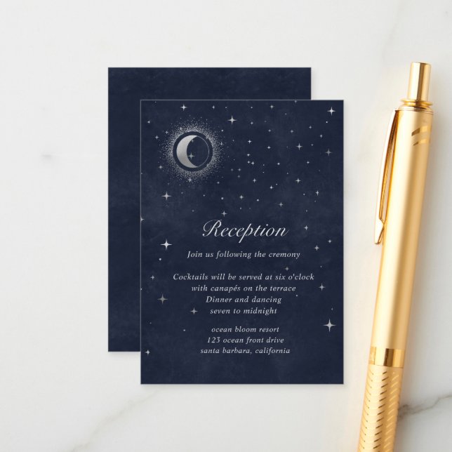 Celestial Silver Moon Reception Enclosure Card (Front/Back In Situ)