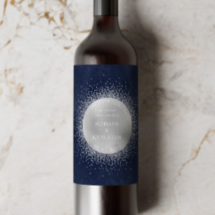 Celestial Silver Moon Save The Date Wine Label