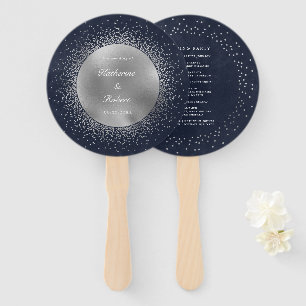 Celestial Silver Moon Wedding Program Hand Fan