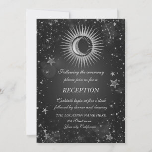 Celestial Silver Sun,Moon,Stars Dark Invitation