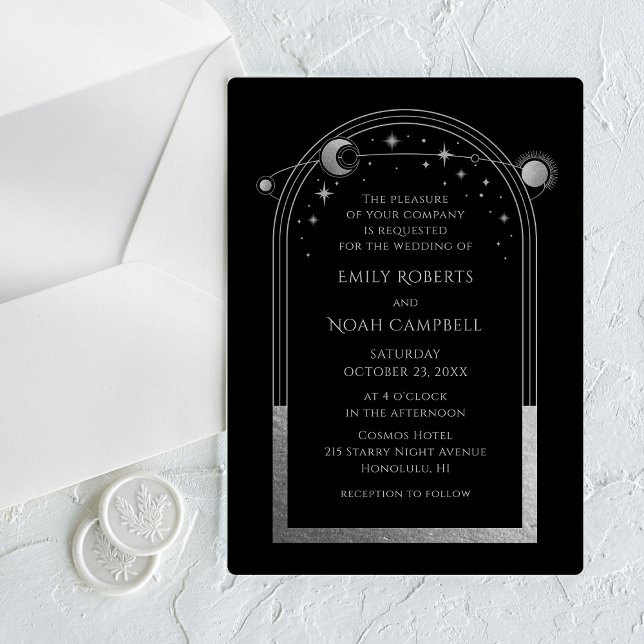 Celestial Silver Sun Moon Stars Wedding Acrylic Invitations (Creator Uploaded)