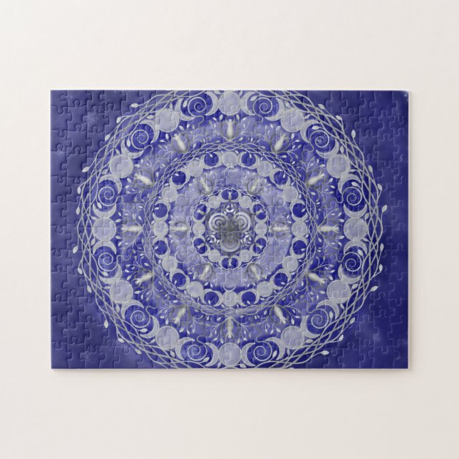 Celestial Silver Triple Moon Goddess Mandala Jigsaw Puzzle (Horizontal)