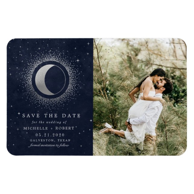 Celestial Silver Two Photo Save The Date Magnet (Horizontal)