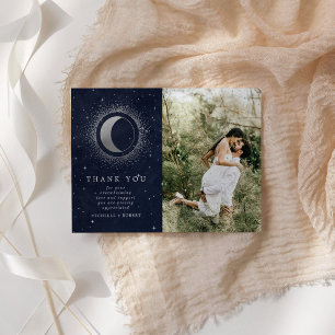 Celestial Silver Two Photo Wedding Thank You Card