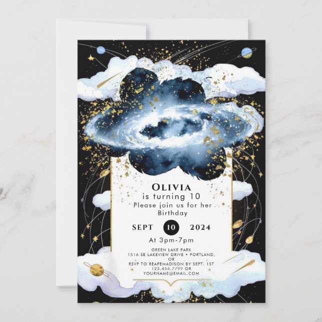 Celestial Simple Space Birthday Invitation (Front)