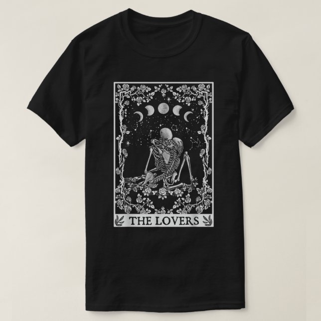 Celestial Skeleton The Lovers Tarot Card Moon Read T-Shirt (Design Front)