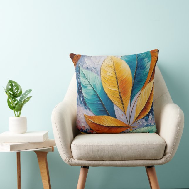 Celestial Sky Leaves | Sunlit Abstract Art Throw Pillow (Chair)