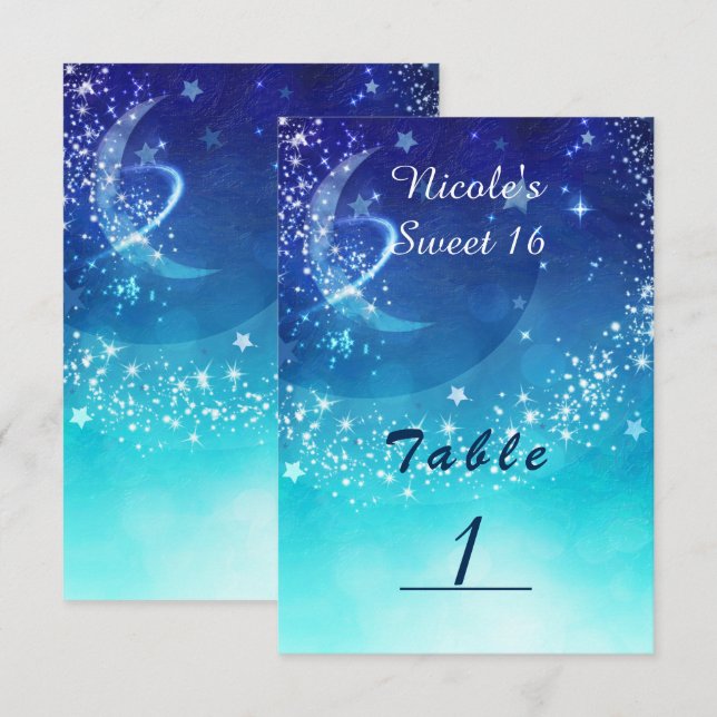 Celestial Sky Moon Sparkle Party Table Number Card (Front/Back)
