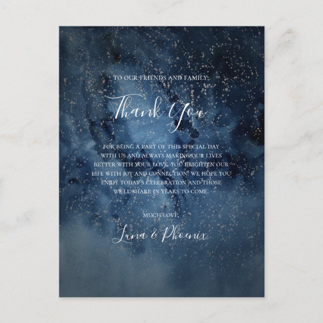 Celestial Sky Silver Thank You Reception Card (Front)