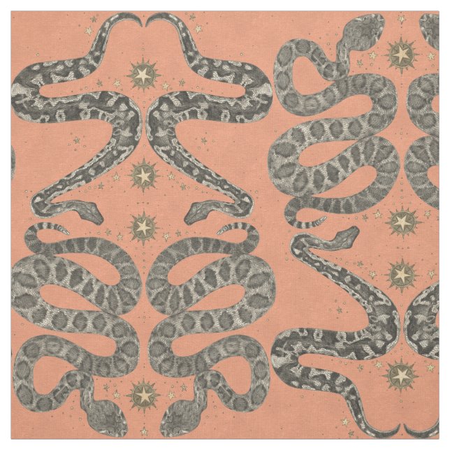celestial snakes peach fabric (Swatch)
