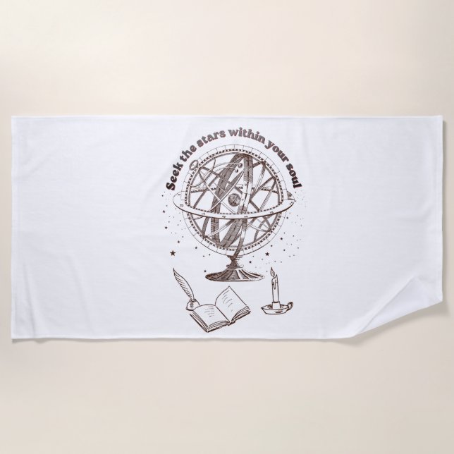 Celestial Soul Wisdom | Vintage Armillary Sphere  Beach Towel (Front)