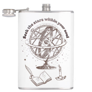 Celestial Soul Wisdom   Vintage Armillary Sphere  Hip Flask