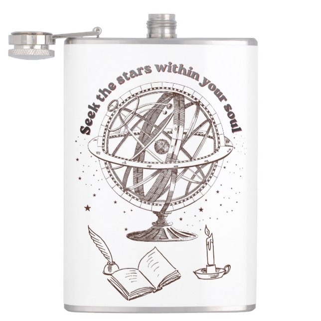 Celestial Soul Wisdom | Vintage Armillary Sphere  Hip Flask (Opened)