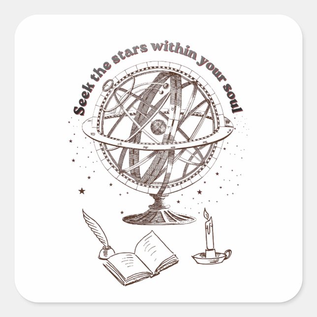 Celestial Soul Wisdom | Vintage Armillary Sphere  Square Sticker (Front)