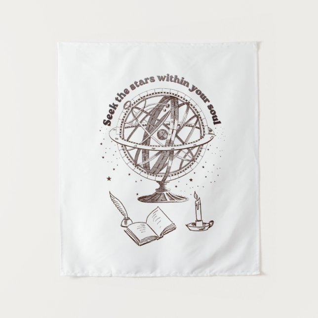 Celestial Soul Wisdom | Vintage Armillary Sphere  Tapestry (Front)