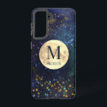 Celestial Space Gold Stars & Moon Monogram Samsung Galaxy Case<br><div class="desc">This cute and modern phone case features a monogram on the faux gold full moon in space with faux gold shining stars. Personalize it for your needs. You can find matching products at my store.</div>