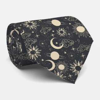 celestial space sun moon galaxy planet beige tie