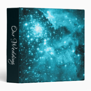 Celestial Sparkly Stars Teal and Aqua Wedding Binder