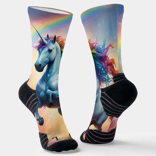 Celestial Spectrum: The Rainbow Unicorn's Arc Socks (Angled)