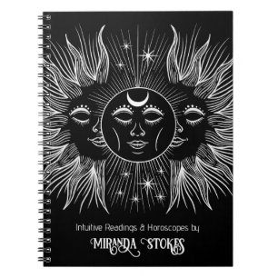 Celestial Spirit Sun & Moon Black & White Trendy Notebook