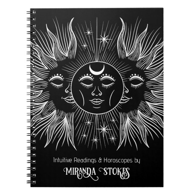Celestial Spirit Sun & Moon Black & White Trendy Notebook (Front)