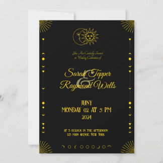 Celestial Spiritual Gold Moon nad Sun Invitation