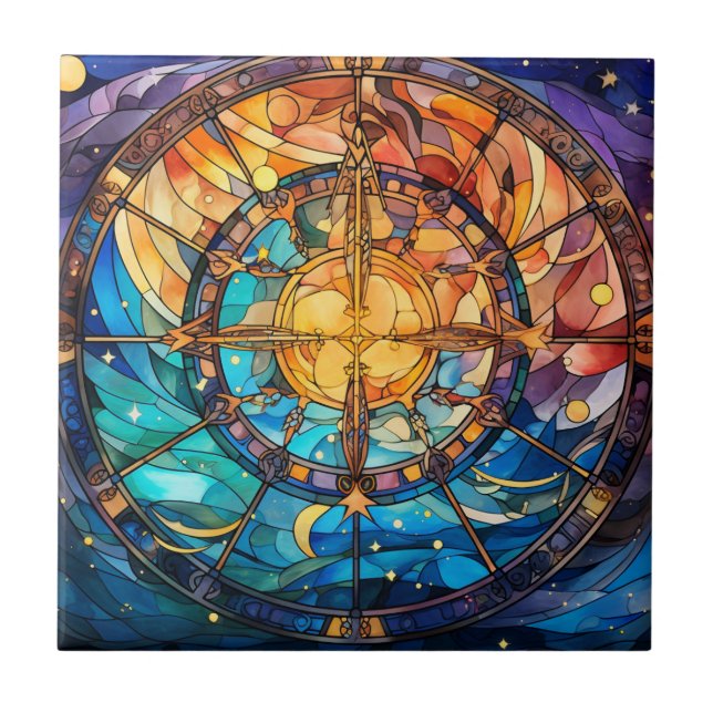 Celestial Stained Glass Ceramic Tile (Front)