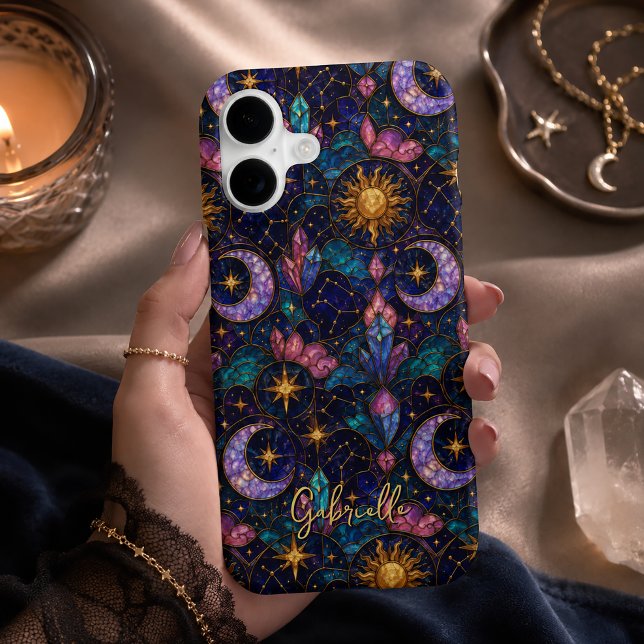 Celestial Stained Glass Moon and Star Mystical (Turn your phone into a pocket-sized cosmic masterpiece.)