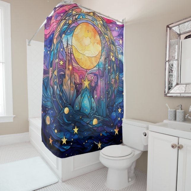Celestial Stained Glass Shower Curtain (In Situ)
