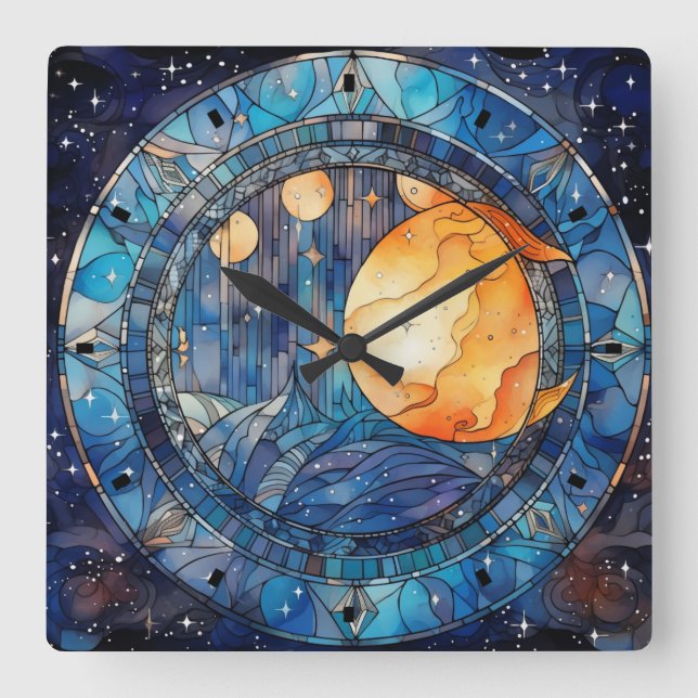 Celestial Stained Glass Wall Clock (Front)