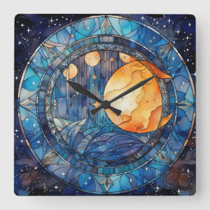 Celestial Stained Glass Wall Clock
