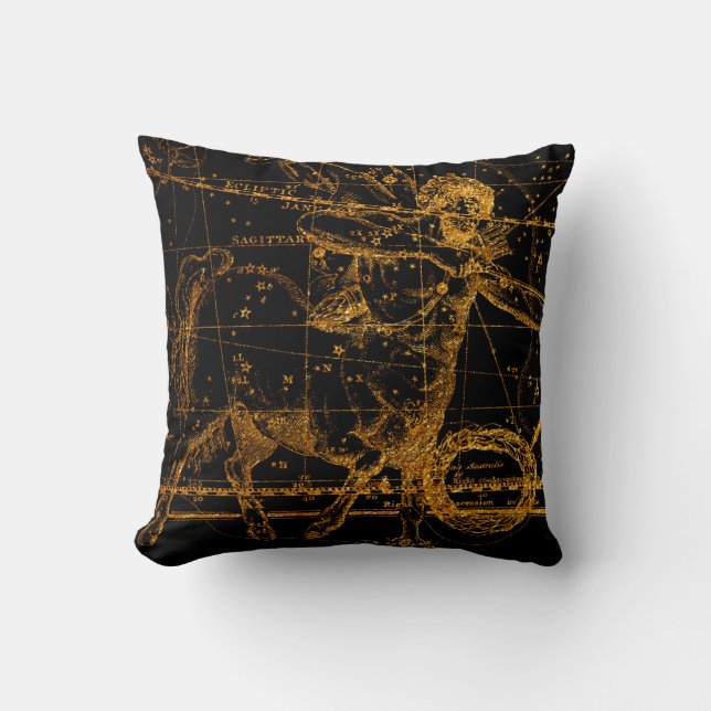 Celestial Star Map Astrological Gold Sagittarius Throw Pillow (Front)